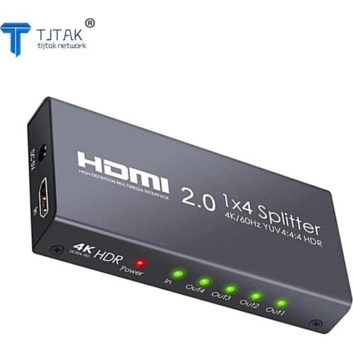 HDMI 2.0 Splitter 4 Way 4K@60Hz YUV 4:4:4HDR 1 In 4 Out HDMI Distribution Switcher with Remote RI HDMI Switch Splitter for PS4