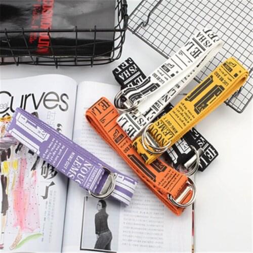 Literary Printing Women Belt Fashion Student Double D Ring Buckle 130cm Long Strap Female Letter Printing Canvas Belts For Jeans