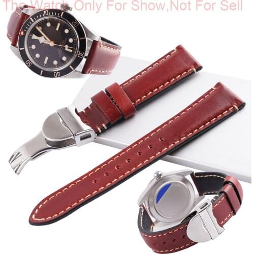 CARLYWET 20 22mm Red Genuine Leather Replacement Wrist Watchband Strap Belt Loops Bracelets For Tudor Black Bay 58 Seiko SKX