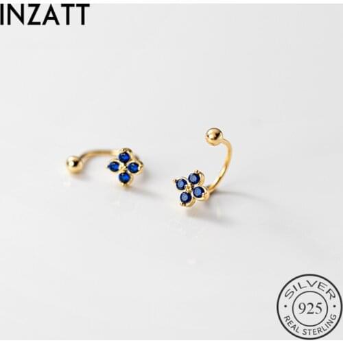 INZATT Real 925 Sterling Silver Zircon Blue Clover Stud Earrings For Fashion Women Minimalist Fine Jewelry Cute Accessories