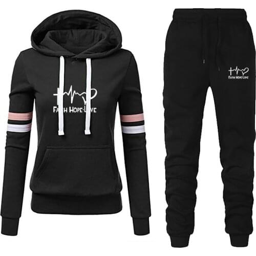 Sportswear Womens Autumn and Winter New 2-piece Printed Hoodie + Pants Sportswear Womens Hooded Sweatshirt Suit Women Jogging