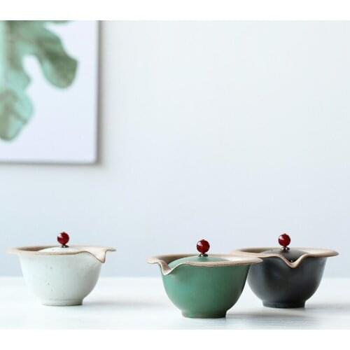 Japanese Style Heat Resistant Glaze Kiln Pot Ceramic Handmade Retro Stoneware Kung Fu Tea Set Sopera De Ceramica Gaiwan