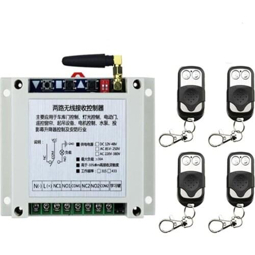 Universal Wireless Remote Control Switch DC12V 24V 36V 48V 2CH 30A Relay Radio Receiver Module and RF Remote Controls