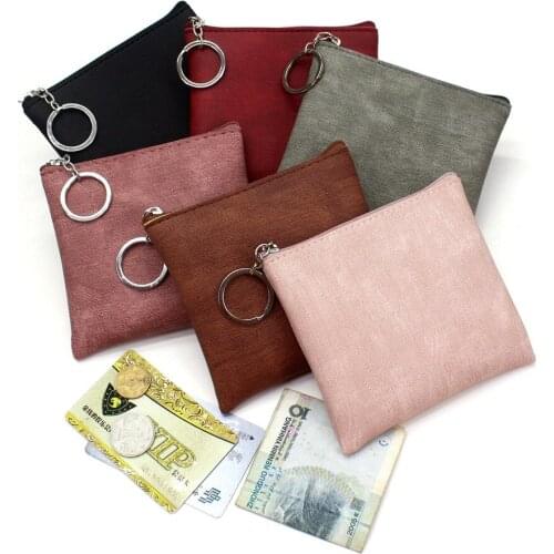 Vintage PU leather coin purse mini wallets women money bags girls coin pouch Card holder keychain purses wholesale change purses