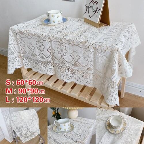 Crochet Hollow Tablecloth Home Decorative Rectangle Fabric Lace Beige Bedroom Coffee Table for Living Room Cover Cloth Mat
