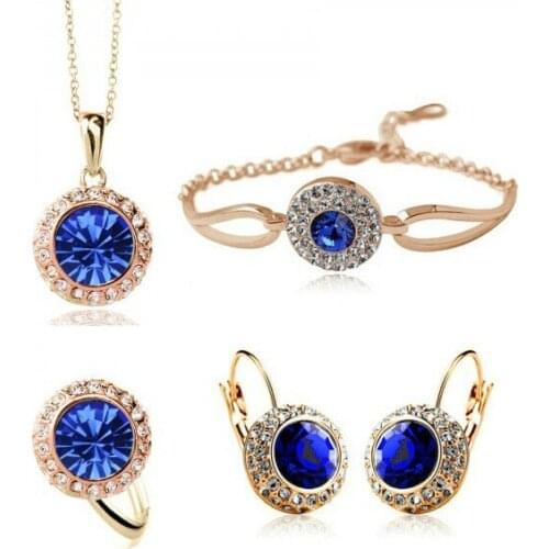 United Zircon Rose GP Jewelry Set Austrian Crystals bracelet ring NECKLACE EARRINGS SET Style