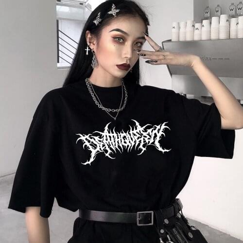 Gothic top Streetwear summer new chic Harajuku dark pattern printing punk T-shirt fashion loose casual vintage womens T-shirt