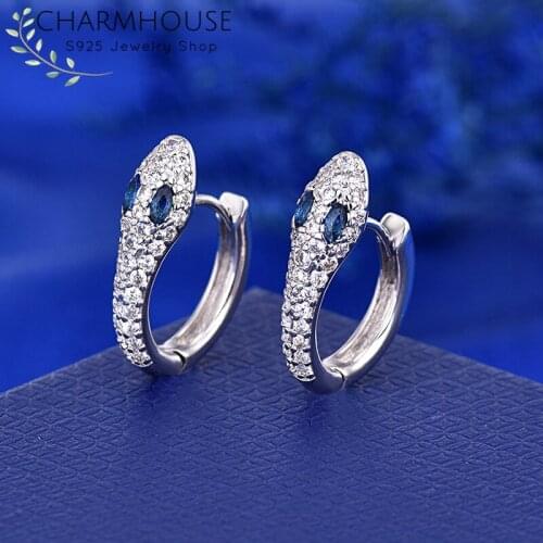 Charmhouse Sterling Silver Hoop Earrings For Women Zirconia Snake Ear Cuff Brincos Femme Wedding Bridal Jewelry Accessories