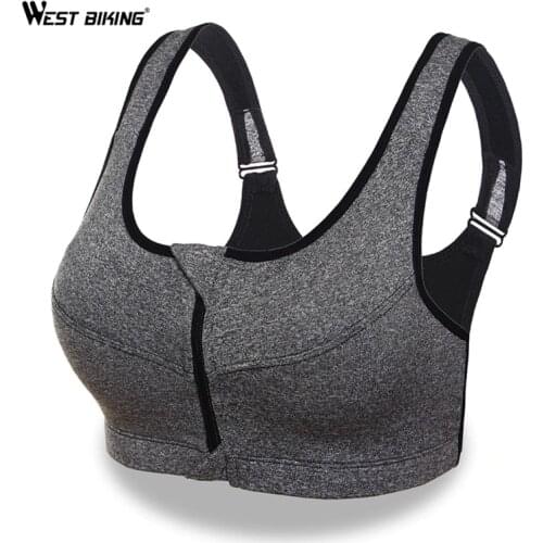WEST BIKING Women Yoga Bra Gym Fitness Front Zipper Bra Shakeproof Breathable Push Up Tank Top Padded Running Sports Bra
