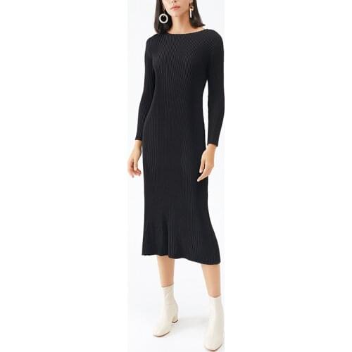 2020 autumn winter Korean high fashion dress Miyake Thick Pleated dress slim long split A-line dress designer womens clothes