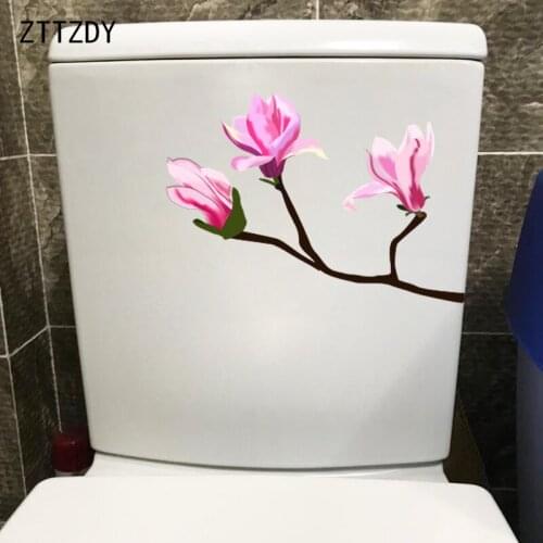 ZTTZDY 21.1*17CM Pink Magnolia Flower Toilet Sticker Home Bedroom Wall Decal Decor T2-0664