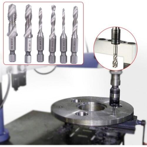 1/4" HSS Drill Bit Hex Shank Metric Screw Thread Tap Taper Drill Bits Metric Composite Tap Power Tool Accessories Bits M3 to M10