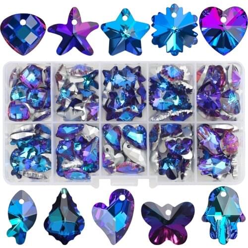 100Pcs/Box Top Quality Blue Austria Glass Heart Bead Crystal Butterfly Pendant for Jewelry Making DIY Charm Earings Necklace