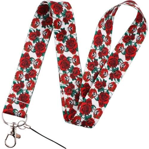 30pcs Red Rose Flowers Lanyard Badge ID Mobile Phone Rope Key Lanyard Neck Straps Accessories webbings ribbons