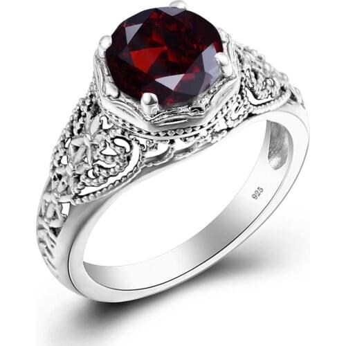 925 Sterling Silver Garnet Ring Handmade Prong Seting Women Fine Jewelry Brand Party Custom Accessories High Quality