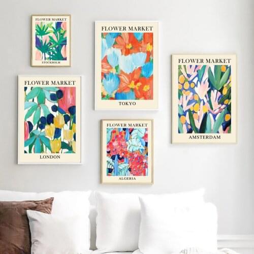 Abstract Oil painting Flower Market Travel City Wall Art Canvas Painting Posters And Prints Wall Pictures For Living Room Decor