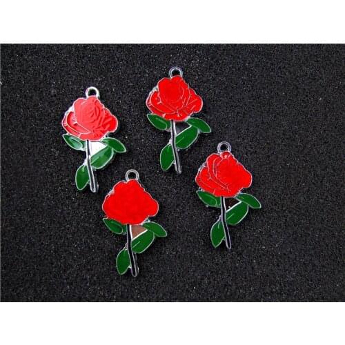 AE748 Mix Color 100Pcs Alloy Metal Enamel Flower Charms Pendant 35x21mm bead