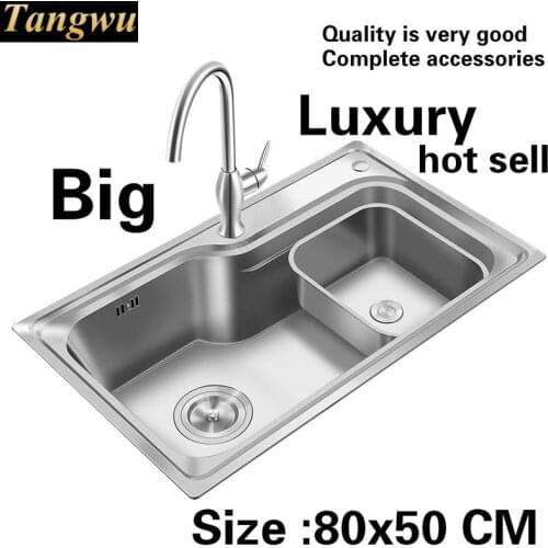Free shipping Apartment luxurious big kitchen single trough sink standard food grade 304 stainless steel hot sell 800x500 MM