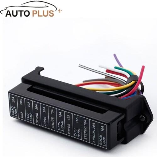12 Way DC 12V Volt Fuse Box 24V 32V Circuit Car Trailer Auto Blade Fuse Box Block Holder ATC ATO 2-input 12-ouput Wire