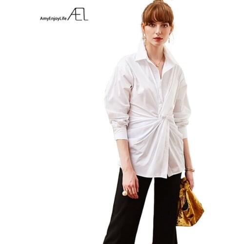 AEL White Blouses Cross Type Loose Ladies Shirts Top Lazy Casual Femme Shirt 2019 New Summer Clothing Women