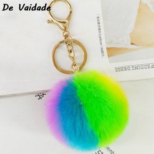 2021 NEW Hot Sale Trinket Fluffy Artificial Rabbit Fur Ball Key Chain Pompons Keychain Women Car Bag Key Ring Jewelry Gifts