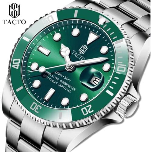 2021 New TACTO Top Brand Luxury Fashion Diver Watch Steel Sports Watches Quartz Wristwatch Relogio Masculino 3ATM Waterproof