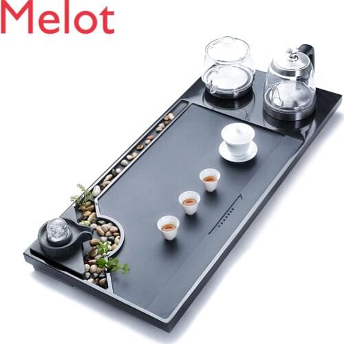 Tea Table Kettle Black Gold Stone Tea Tray Set Automatic Integrated Household Stone Kung Fu Tea Set with Induction Cooker Sea