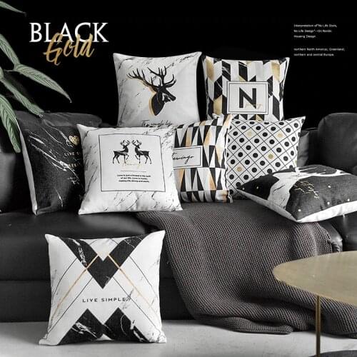 Black Yellow Deer Cushion Cover Home Decor Nordic Geometric Pillow Cover Marble Dot Pillowcase Decorative Pillowsham