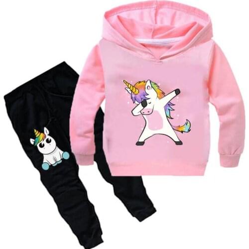 Kids Boys Girls Cute Unicorn Hoodies Pants Suit Cartoon Childrens Clothing Sweatshirts Casual Fashion Pullover Jogging Pant