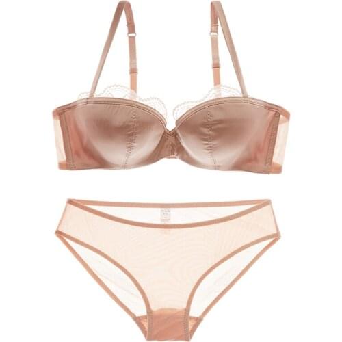 Breathable Womens Ultra Thin Underwire Non Padded Top & Panties Lace Solid Unlined Bra Set 32 34 36 38 A B C D