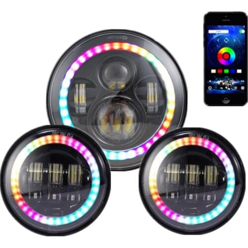 RGB Halo 7 inch Motorcycle headlights 4.5 inch fog passing light Bluetooth App Control Headlights set for Touring accessories