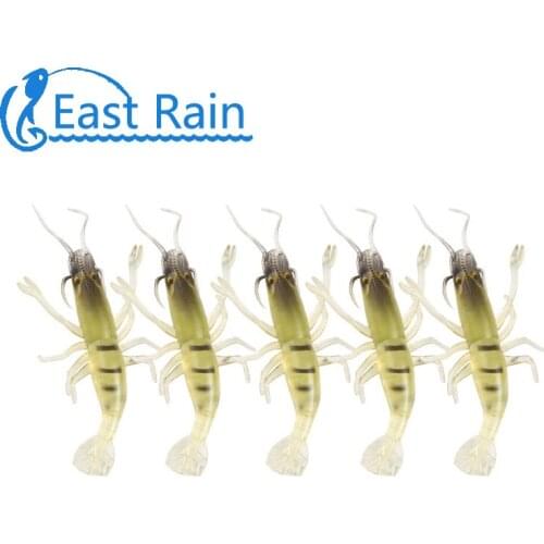 East Rain 5pcs/lot 5.5cm Artificial Shrimp Soft Baits Jig Head Calorina Rigs Lures Shrimp Night Fishing Free shipping