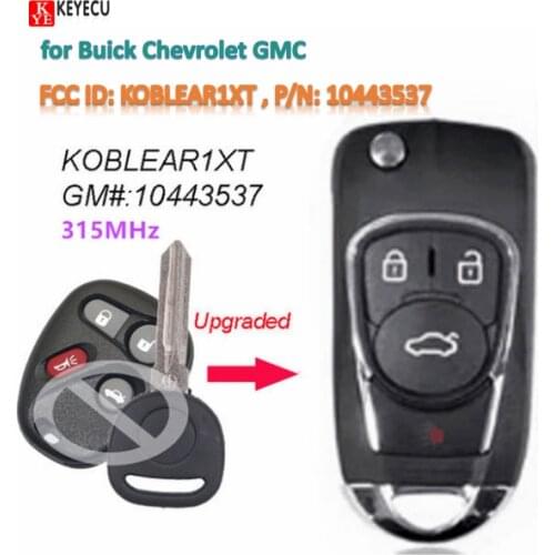 Keyecu Upgraded Flip Key Remote Car Key Fob for Buick Chevrolet GMC (FCC ID: KOBLEAR1XT / P/N: 10443537) 4 Button 315MHz ID46