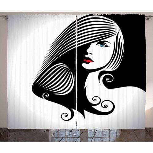 Contemporary Curtains Abstract and Artistic Woman Silhouette Cosmetics Glamor Hairstyle Femininity Living Room Bedroom Window
