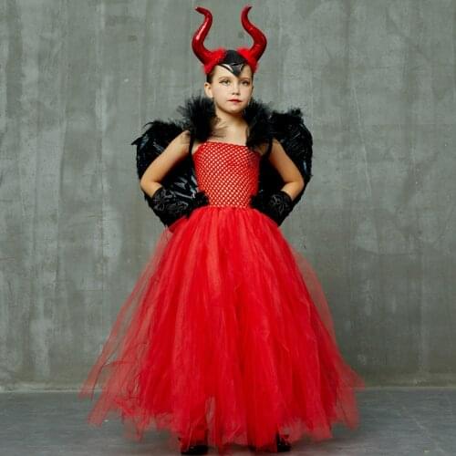 Red Maleficent Halloween Costume Girl Devil TUTU Dress For Party Show Baby Demon Dress Up Cloth Scary Costumes Carnival Disguise