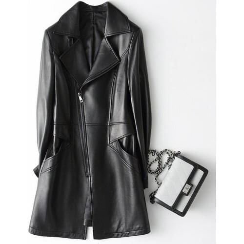 Fad NEW Autumn Winter Long Slim Real Sheepskin Coat Ladies Windbreaker Female Jacket Genuine Leather Jacket Female A022