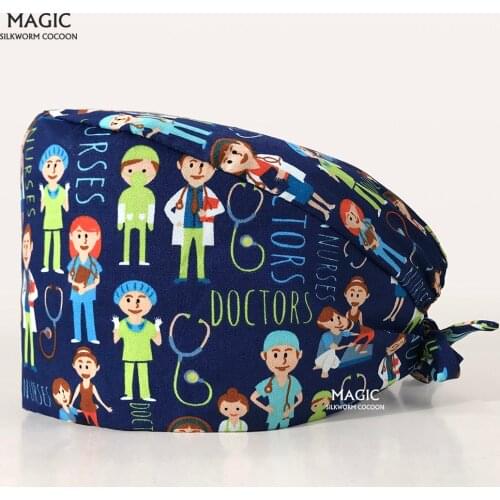 Multicolor Cartoon Printing Scrub Caps Washable Sweatband Beautician Dust Proof Hats Cotton unisex Clearance Pattern Scrubs Hats