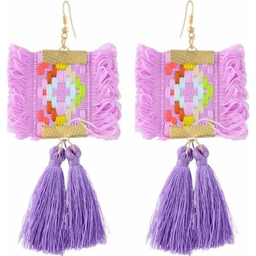 Fashion Bohemian Ethnic Colorful Hand-Embroidered Big Long Thread Tassel Pendant Earrings For Women Tribal Party Jewelry Gift