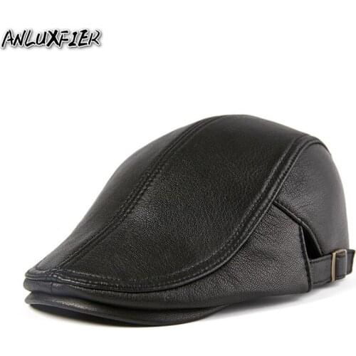 H268 Mens Visor Cap Sheepskin Genuine Leather Hat Male Fashion Outdoor Korean Style Visor Hats All-match Casual Caps