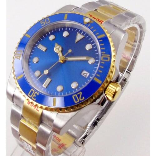 40mm Blue Sterile Dial Sapphire Glass Date Yellow Gold Bracelet Ceramic Bezel NH35A MIYOTA 8215 Automatic Movement Mens Watch