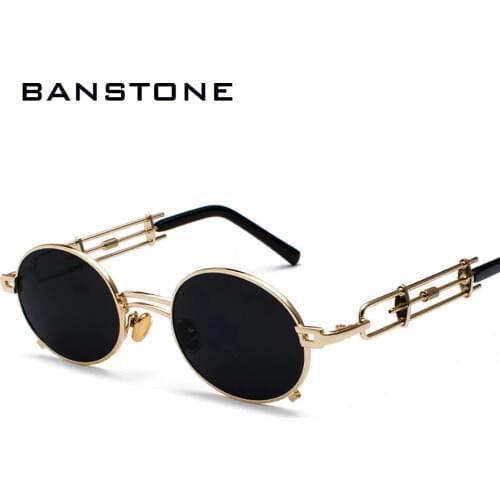 BANSTONE Men Metal Oval Frame Steampunk Gothic Vampire Sunglasses Unique Retro 1980s Sun Glasses Cosplay Styling Oculos De Sol