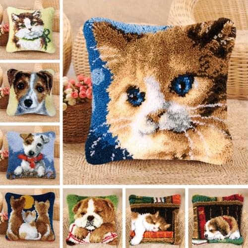 Knooppakket Latch Hook Kits Diy Smyrna Cross Pillows Cute Cartoon Lovely Birthday Present Animals Handicraft Pillow Cat