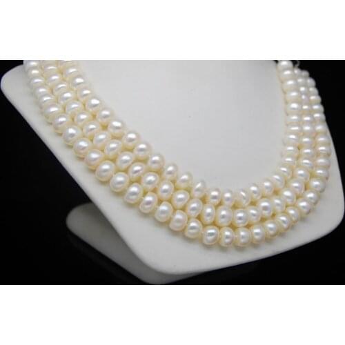 Natural 7-8mm AAA+ white Abacus pearl necklaces 48"Long