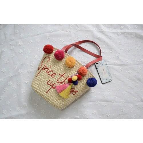 37xCM 2018 New Wheat Grass Ball Bag Shoulder Women Summer Straw Bag Vacation Bag a5345