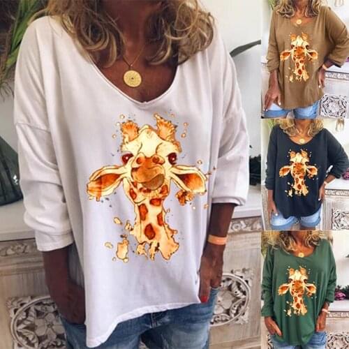 Plus Size S~5XL Autumn Fashion Tops Women Long Sleeve Animal Printing Pullovers T Shirts