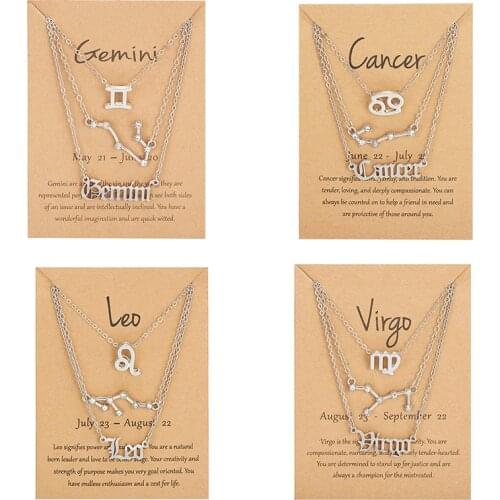 Rinhoo 3 PCS/Set Zodiac Pendant Necklace For Women 12 Constellation Horoscope Clavicle Chain Choker Birthday Jewelry Gift