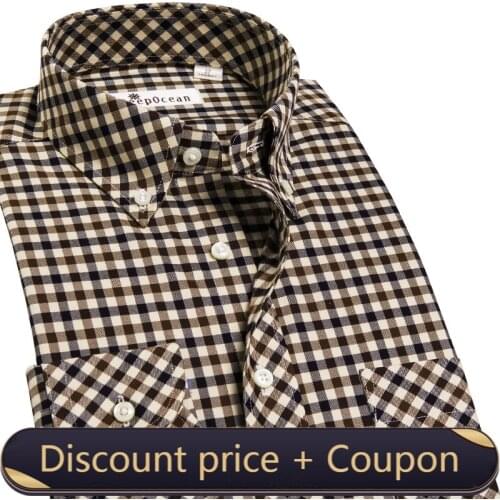 Deepocean Shirt Mens Long-Sleeve Plaid Fashion Business Casual Cotton Flannel Youth Blouse Has Chest Pocket