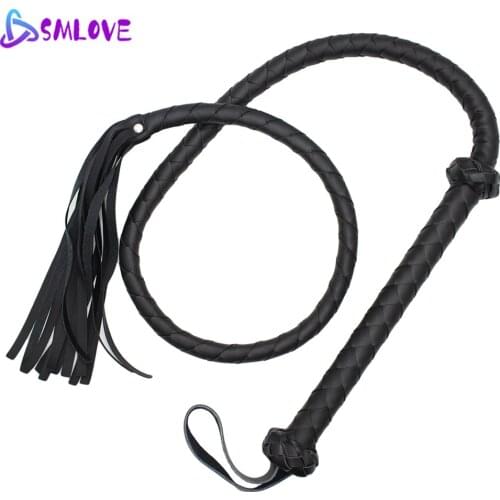 SMLOVE Sexy Accessories Black-Striped Leather Whip Sex Fetish Flogger Whip Spanking Tools For Couple Women Flirting Sexy Shop