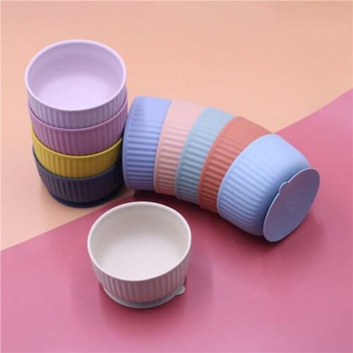 Silicone Baby Sucker Bowl Kids Feeding Tableware Dinner Plate Non-Slip Striped Bowl Children Food Supplement Dishes BPA Free