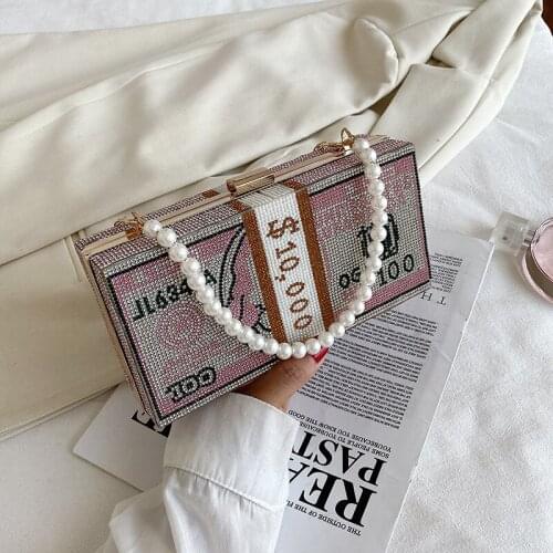 Water Drill Three-dimensional Shape Small Box Bag Women Funny Evening Bag Luxury Handbags Money Shape Bag Party Purses Clutch